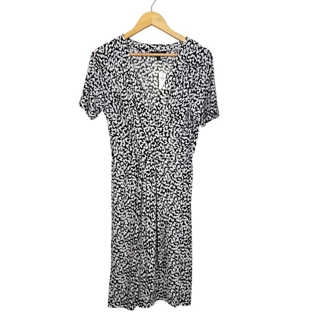 Banana Republic Abstract Print Faux Wrap Dress Medium Black White Minimal Office